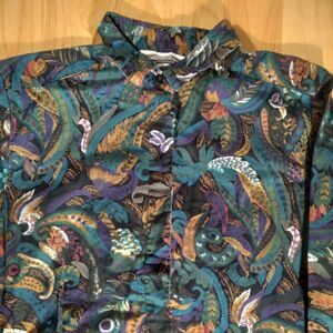 Vintage Rockies Feathers & Floral Pattern Button Down Shirt